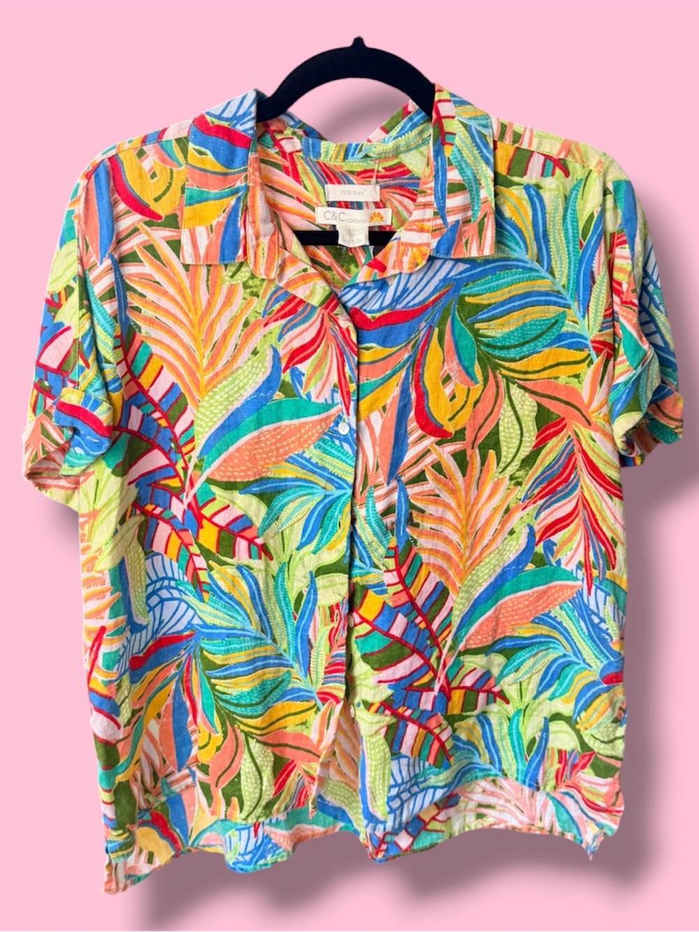 C&C California 100% Linen Multicolor Tropical Linen Button-Up